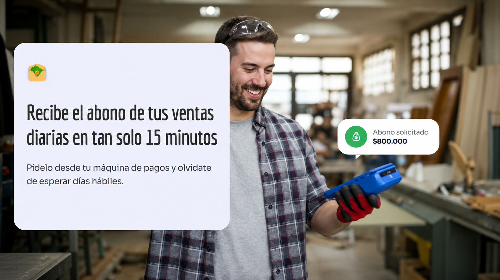 Abono rápido de ventas solicitado desde una máquina POS azul.